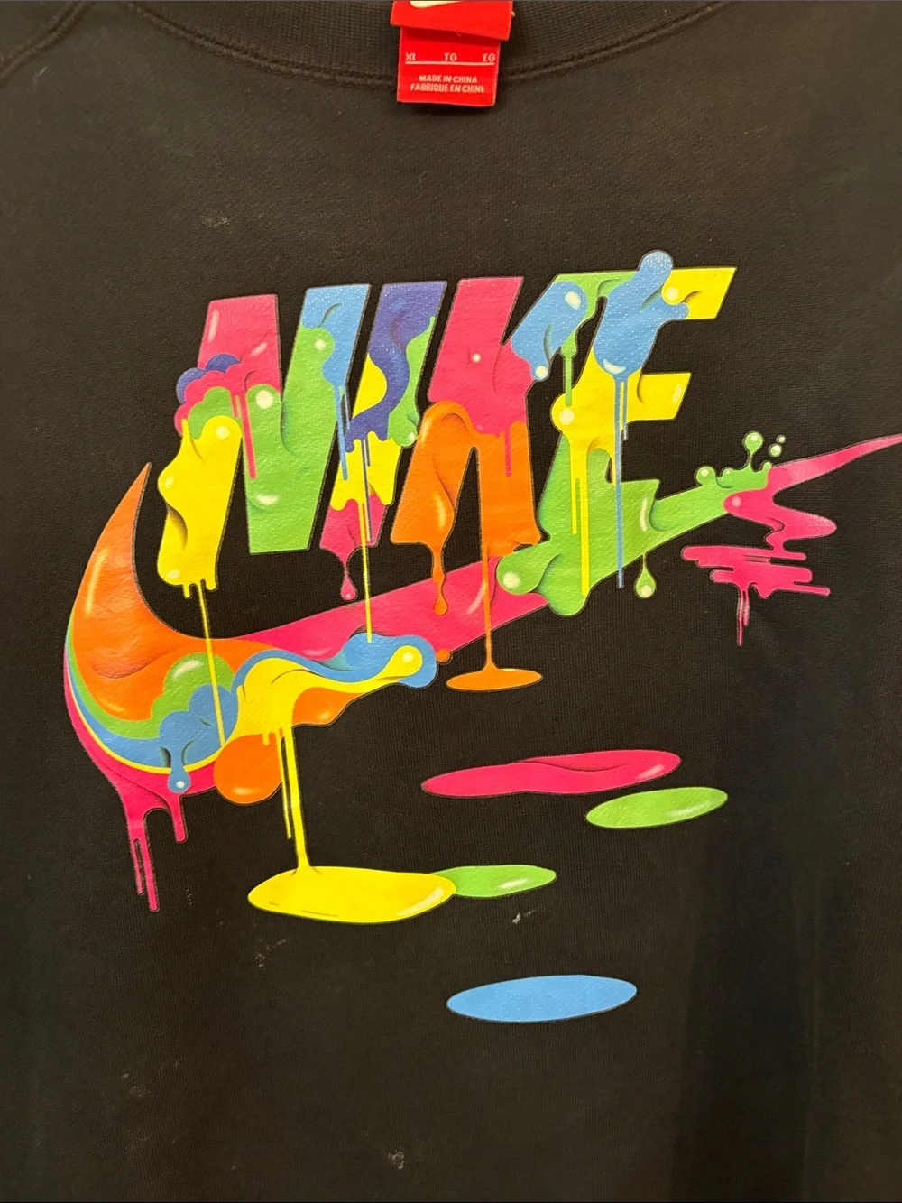 Nike Black Paint Drip Crewneck Sweatshirt with Neon Drip Swoosh